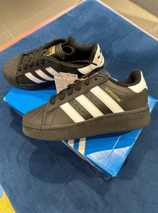 全新Adidas/阿迪Superstar黑金贝壳头厚底鞋黑色