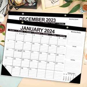 2023-2024年18个月英文日历 挂墙式挂历桌面台历记事日历月历备忘录2024大班台历桌面摆件记事计划表