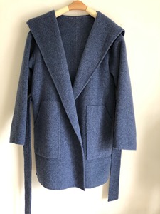 季初定制新品蓝色阿尔巴卡长毛羊驼绒手工大衣秋冬女款毛呢外套，