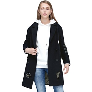 舒朗旗下三比三冬季新品休闲时尚西装羊毛呢大衣中长款黑色外套，