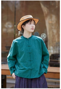 壹旧原著【民艺】夏款青绿色日本进口布料日晒干中式衬衣9200