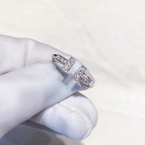 [9.9新] Tiffany蒂芙尼 双T18K白金镶钻戒指55号