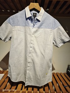 左岸/ZUOAN男士纯棉蓝色格子夏季短袖衬衫纯棉品牌清仓