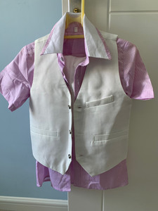 只穿了一次的9成新儿童演出服、小主持人3件套装：短袖紫色格子