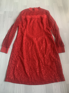 全新专柜正品点裳XL170/92A正红色蕾丝亮片气质连衣裙敬