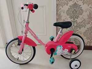 迪卡侬儿童自行车14寸粉色独角兽款带辅助轮新旧如图 轱辘痕迹