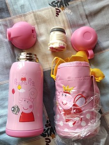 儿童水壶带吸管保温杯 儿童保温壶 一杯三盖 粉色小猪佩奇 保