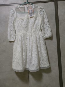 全新淑女坊雪纺➕蕾丝复古白色连衣裙，三标齐全，155/80A