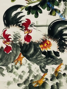 捡漏了国画公鸡雄鸡图牡丹花鸟水墨画竖版玄关风水画中式客厅画1