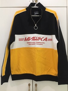 #卫衣  大眼球MISHKANYC潮牌黑黄白三色拼接半拉链高