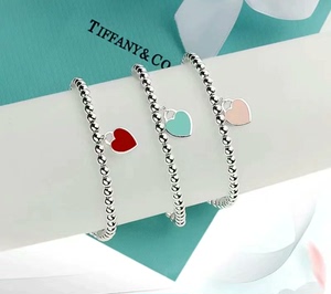 全新Tiffany & Co./蒂芙尼爱心珐琅手链心形吊坠珠