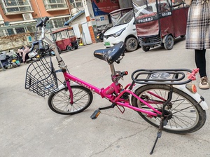 阿米尼女式折叠自行车。家里闲置好几年了，刚换的前轮胎和车篮子