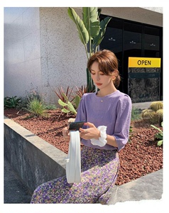 娜拉韩国代购 东大门夏新款ins风超仙森系紫色T+花色半身裙