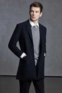 Deconrizione男士大衣西装领呢料修身版型，两个颜色