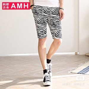 AMH男装韩版夏装男士时尚修身斑马条纹休闲短裤 M码