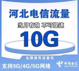 河北电信流量充值10G包全国通用支持4G5G网络不可提速当月