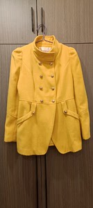 青木三色冬款双排扣大衣 S号 黄色，二手物品默认瑕疵，包邮