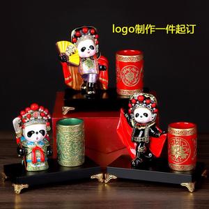 中国风京剧笔筒 熊猫出国礼物送老外 传统特色外事商务礼品 包邮