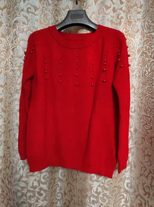 清货，品牌女装，全新，珍珠款毛衫，红色很正，喜气洋洋红红火火