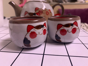 日式茶具套装 卡通猫咪茶具功夫茶具茶壶茶杯可爱手绘釉下彩