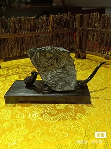 灵璧石～纹石鼠（数钱）黑檀底座长宽高17cm-5.5cm-8