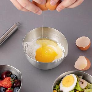 304不锈钢带刻度打蛋盆水果沙拉料理碗 尖嘴引流量杯耐热搅拌分料