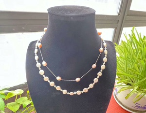 满天星珍珠项链，天然粉橙色珍珠，基本无瑕疵，有同款手链，配件