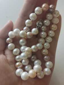 糖果天然珍珠淡水项链妈妈链，8.5-9mm珠珠，近圆，微小瑕