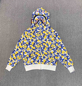 Bape上海新天地开业限定蓝黄白迷彩鲨鱼卫衣 外套