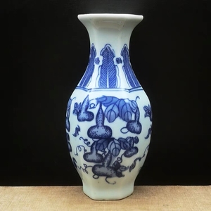晚清民窑青花福禄纹小花瓶古玩瓷器古董收藏民间老物件中式小摆件