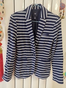 Gap品牌，女士休闲西服，160/76A，，深蓝色横条纹，购