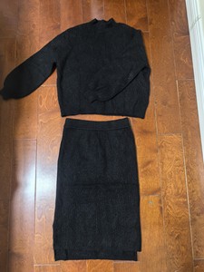 拉夏贝尔Puella黑色针织毛衣半身裙套装，秋冬季小香风针织