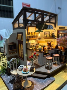 完成品! 若来手工diy小屋咖啡店，拼图房子模型创意礼品玩具