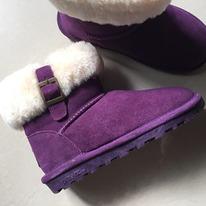 全新36码 pawz冬季紫色加绒保暖羊毛皮毛一体中筒雪地靴
