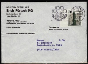 F3779德国1983年实寄封，贴83古老街头压水机，戳图啤酒桶