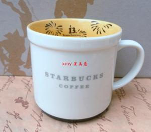 星巴克STARBUCKS台湾13周年庆橙色烟花马克杯正品现货