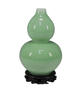 正品景德镇陶瓷花瓶 绿颜色釉葫芦 现代时尚工艺品摆件瓷器
