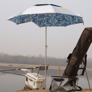 金威户外双层万向防紫外线2米开口带电风扇钓鱼垂钓遮阳伞
