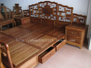 一文制木中式古典实木床红木床非洲黄花梨带抽屉双人床1.8箱床