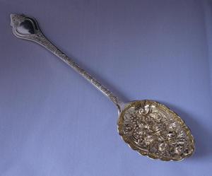 [西洋古董银器] 英国伦敦1924年 925纯银鎏金高浮雕勺子 国内现货