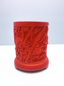 红雕漆 竹子笔筒 扬州漆器 11厘米高 婚嫁 工艺外事 礼品