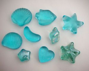 湖蓝玻璃石 海洋 贝壳 心形 五角星 鱼缸水族花瓶装饰石头 7元9个