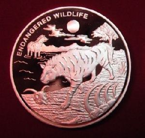 刚果 2010年10法郎 鬣狗 土狼 精制银币