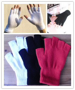 冬季时尚纯色羊毛男女士半指手套厂家直销 保暖针织露指手套13色
