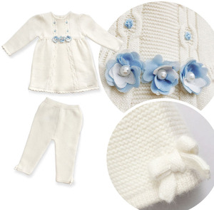 婴儿女宝进口保暖秋冬装套装婴幼儿小童女童打底针织衫白色毛衣