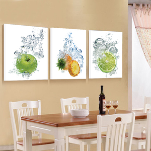 酒店餐厅画装饰画动感水果壁画苹果菠萝桔子无框画冰晶玻璃三联画