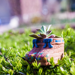原创出口日本田园风可爱蝴蝶结小靴子形状多肉花盆创意手绘陶瓷盆