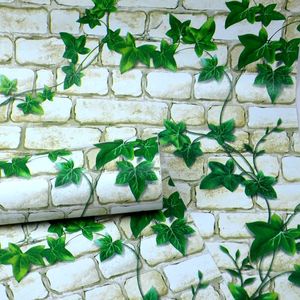 PVC防水加厚墙纸自粘墙壁田园风格砖块绿叶爬山虎家具翻新