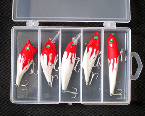 新品促销5只装红头白身路亚硬饵套装配透明路亚盒鱼饵假饵超好用