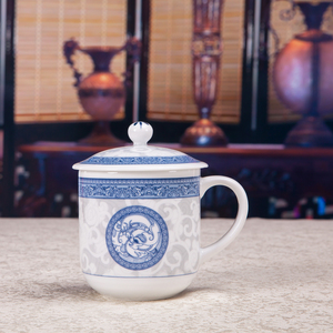 海之韵300ml茶杯经典款水杯咖啡杯办公室杯茶杯带盖兆峰华陶定制